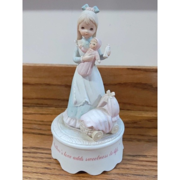 Lefton Porcelain Musical Mother & Baby "mother's Love adds sweetness to life" - Picture 1 of 5